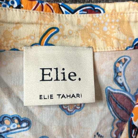 Elie Tahari Giraffe Multicolor Puff Sleeve Tie Waist Blouses Size L - Picture 12 of 13